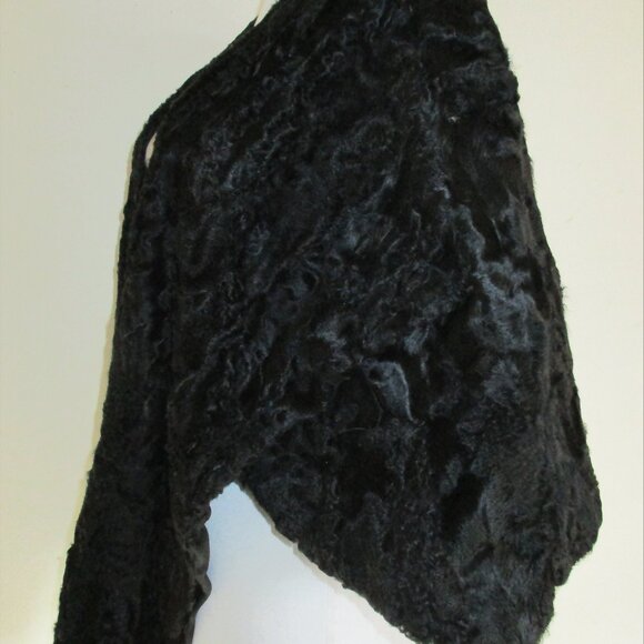 Vintage 1940's Black Broadtail-Persian Lamb Fur Stole Cape - Picture 3 of 15